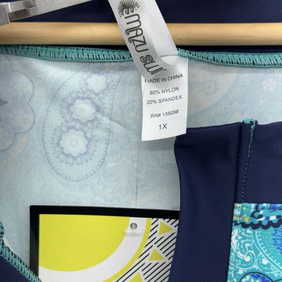 Mazu Swim Women's Dress Cover Up Paisley Blue/White V-Neck Pocket Plus Sz 1X NWT - Picture 2 of 6